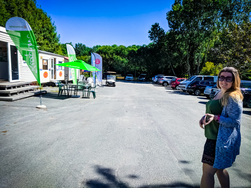 Breanne outside the Eurocamp reception at Sequoia Parc