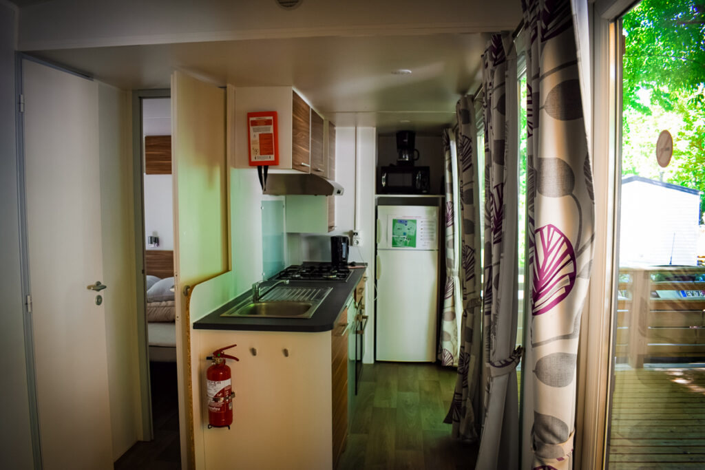 Avant Eurocamp mobile home landscape view of kitchen