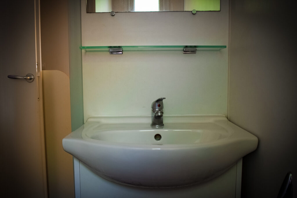 bathroom sink in the azure plus also known as the avant mobile home by eurocamp