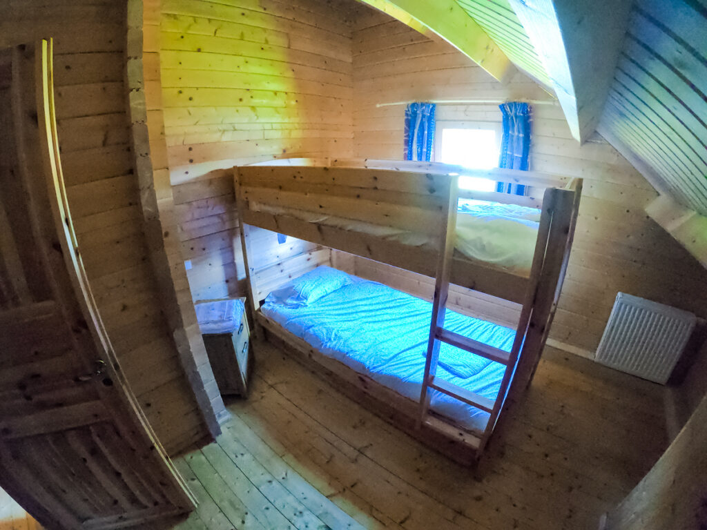 go pro fish lens photo of entire bunk room in the 4 bedroom wooden lodge at la croix du vieux pont berny riviere