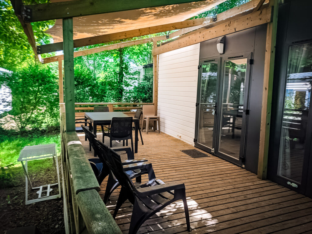 Outside seating area in the Eurocamp Azure plus mobile home