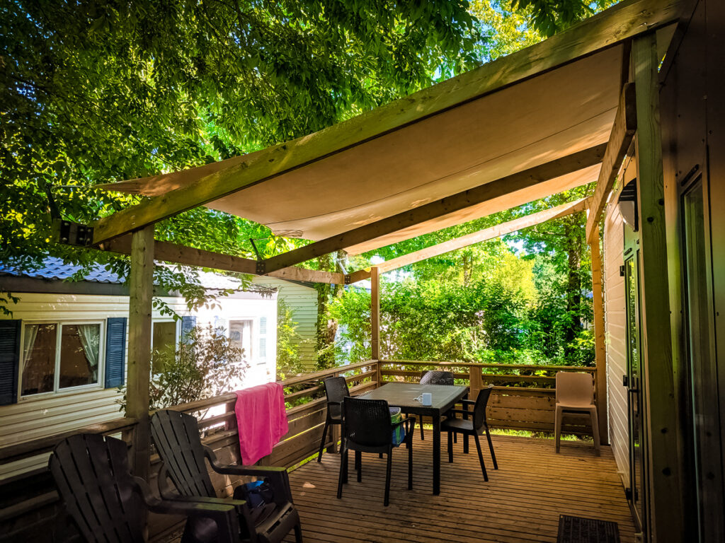 Outside seating area in the Eurocamp PREMIUM (Formerly Azure Plus) mobile home