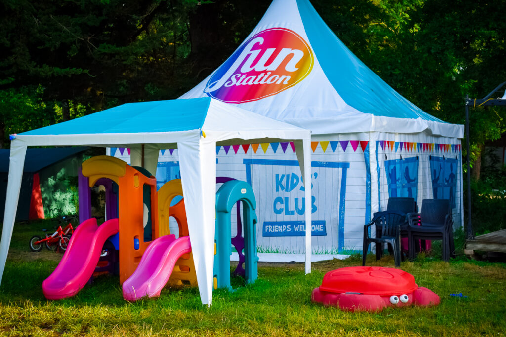 fun station tents for the eurocamp kids club at camping la garangeoire