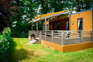 outside view of eurocamp aspect mobile home at camping la garangeoire