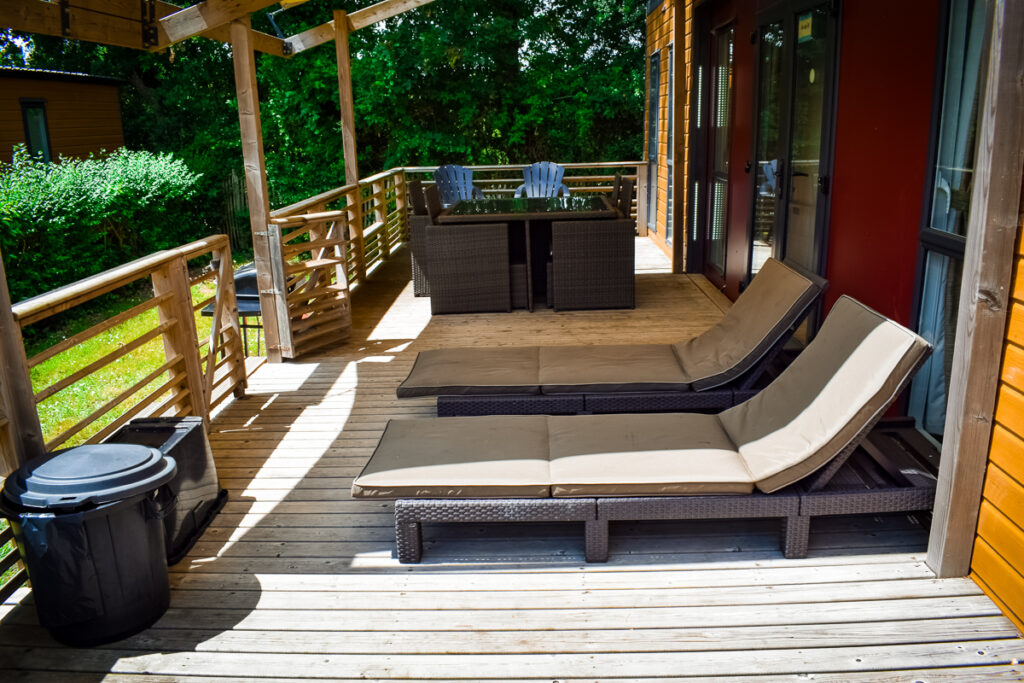 outside area and large decking at the aspect mobile home by eurocamp