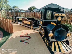 play area train climbing frame at Camping de l'ocean Brem Sur Mer