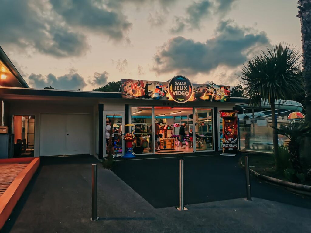 Salle de jeux also known as a games hall or arcade at camping le vieux port by Resasol in Messanges, Landes department, France