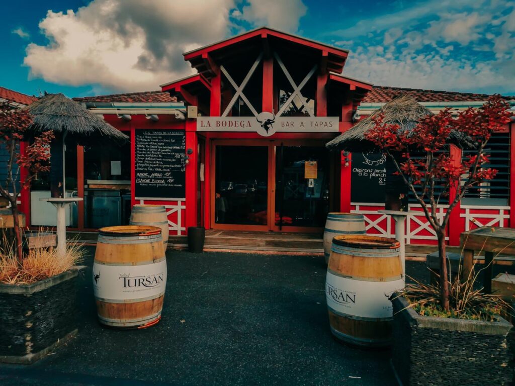 Tapas restaurant entrance at camping le vieux port by Resasol in Messanges, Landes department, France