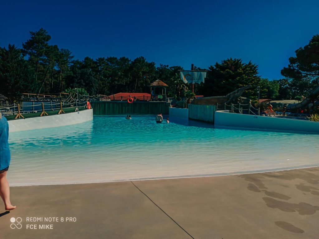 Wave pool at The pool area at camping le vieux port by Resasol in Messanges, Landes department, France