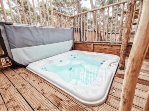 our hottub in our 4p premium lodge mobile home accommodation at Camping le Vieux Port Landes france