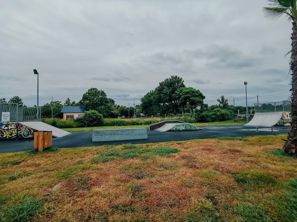 skate park at camping le vieux port by Resasol in Messanges, Landes department, France