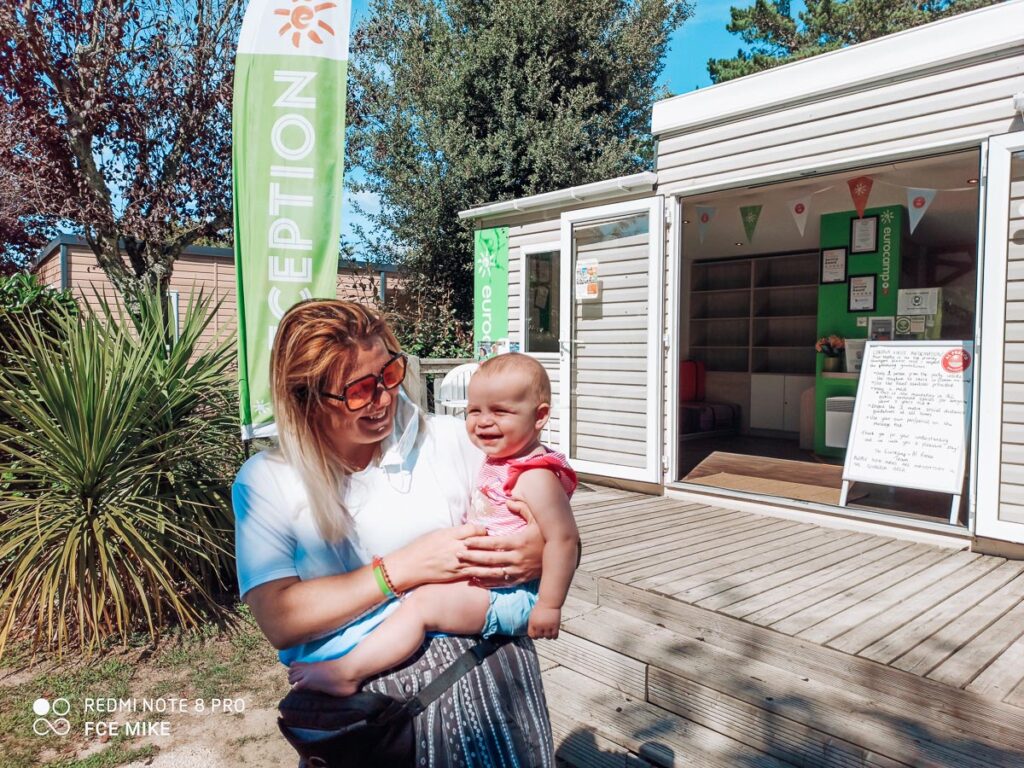 Breanne and baby at the eurocamp reception At Des Menhirs Campsite in Carnac (9)