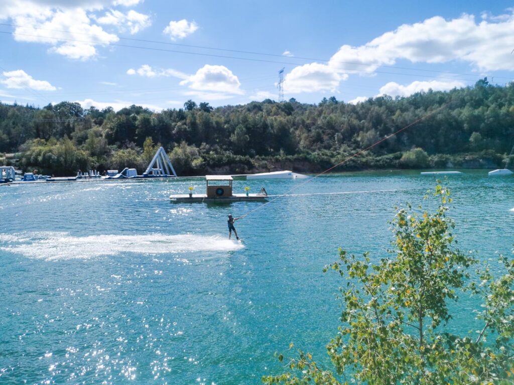 West wake park landscape photo of someone wakeboarding during our camping holiday At Des Menhirs Campsite in Carnac (33)