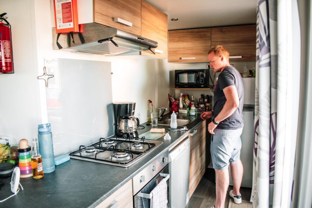 kitchen in our Eurocamp PREMIUM (Formerly Azure Plus) 2 bedroom from Eurocamp at Camping des menhirs