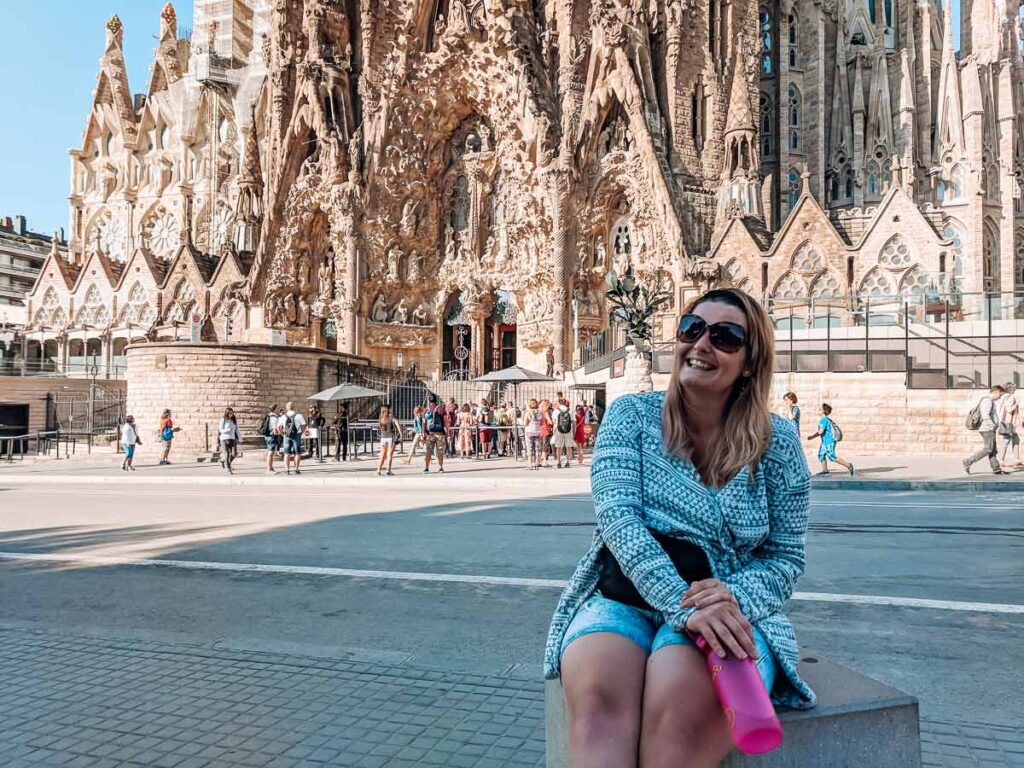 Breanne sat outside the sagrada familia in Barcelona holding her water bottle