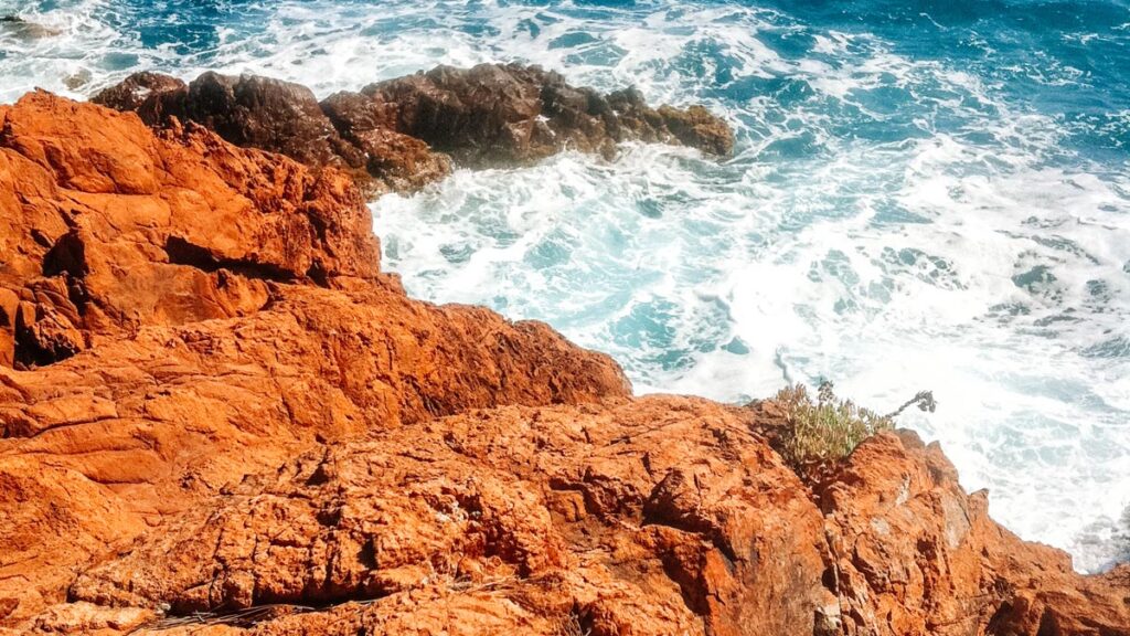 The red rocky cliffs at the red rocks in santa lucia port near frejus in the var region france