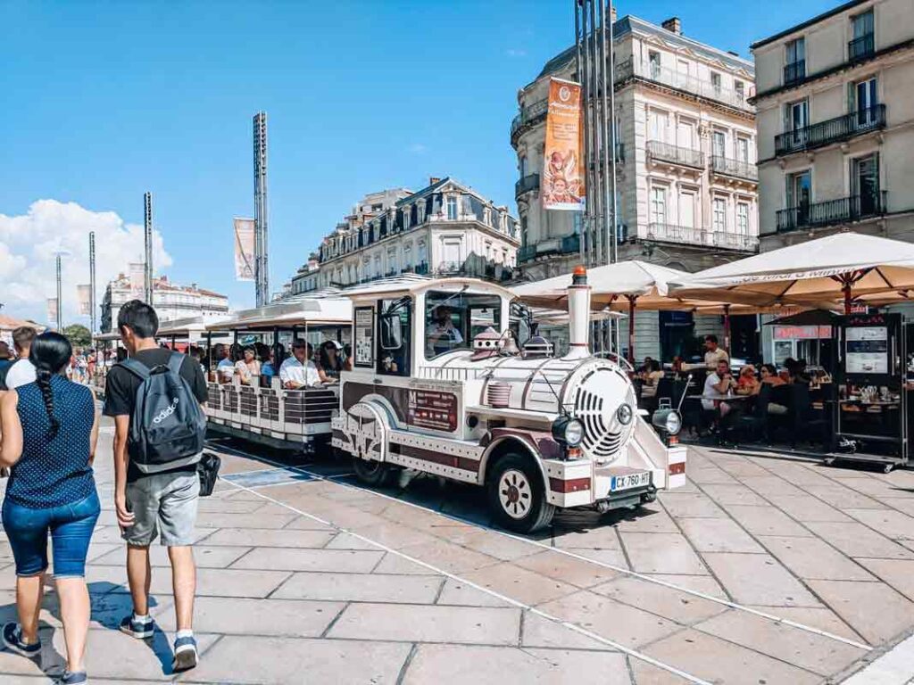 The tourist train in montpellier at place de la comedie