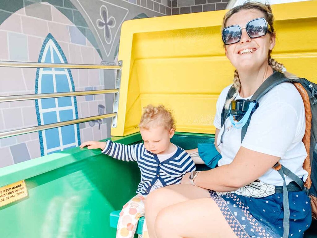 riding the mono rail in peppa pig world