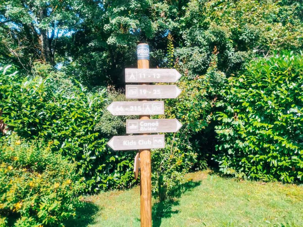 Sign post on the campsite at yelloh village la roche posay