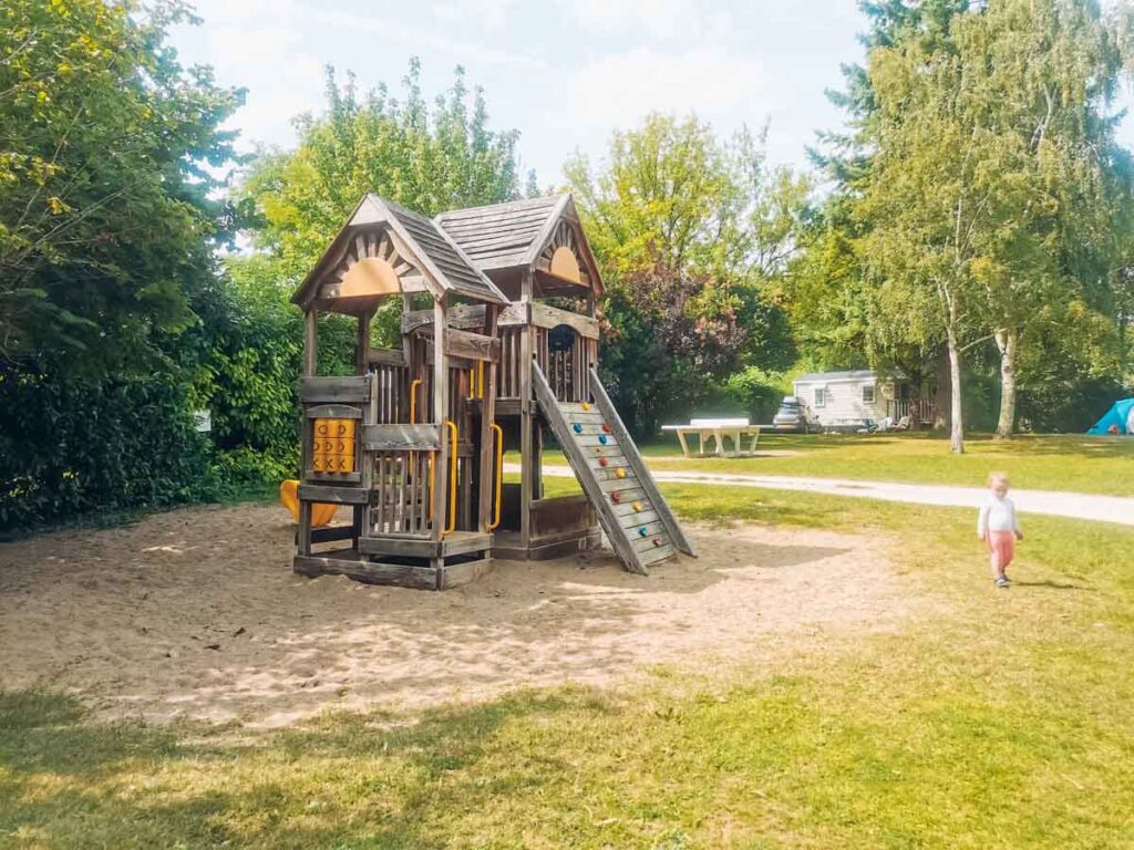 Large wooden play area for children at camping la roche posay