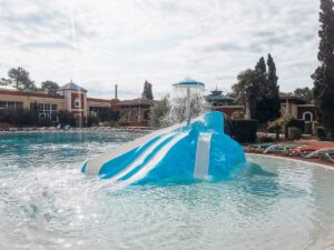 kids blue water slide at sylvamar campsite