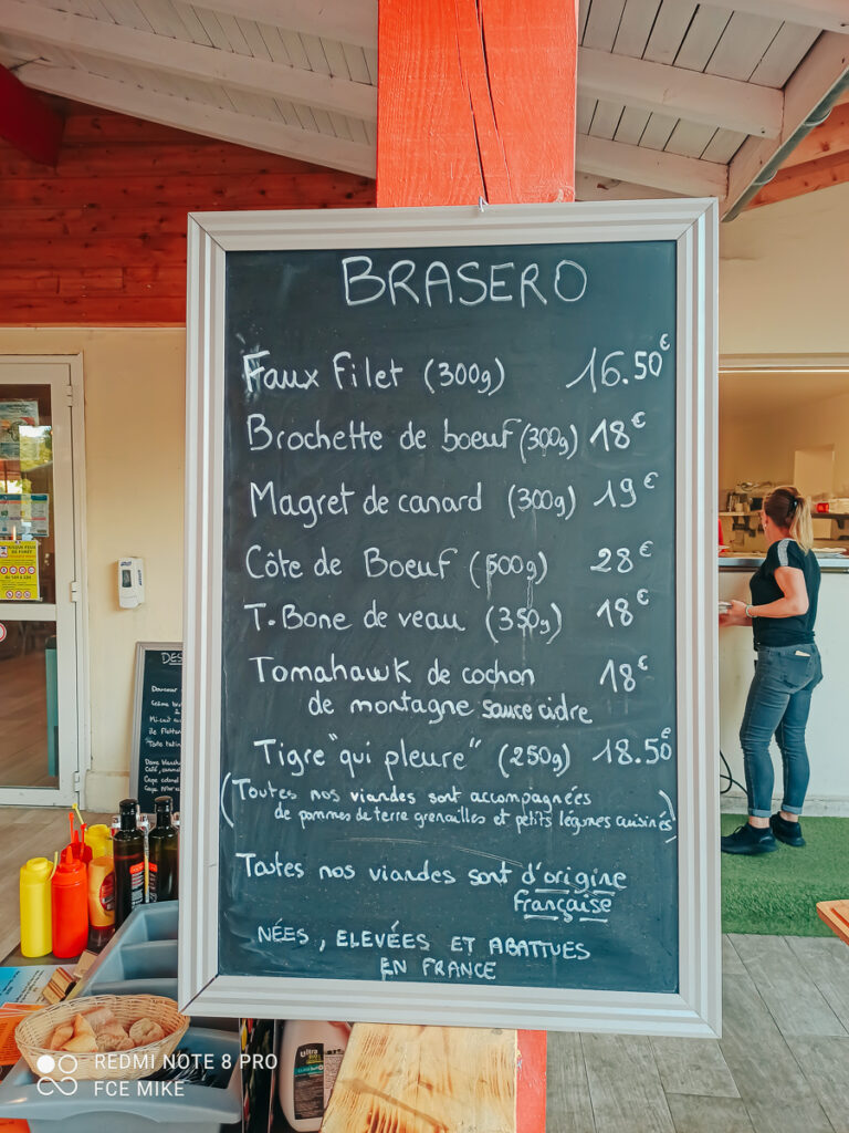 restaurant menu at Marvilla parks le soleil des landes campsite (2)