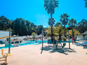 body weight gym equipment around the spa pool
