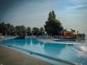 the main pool area at grand dague with pirate pool splash pool and lane pool all in the frame