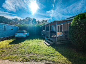 ample parking space outside our eurocamp mobile home on les ormes