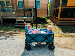 children sat in the trolley at la chapelle in argeles sur mer