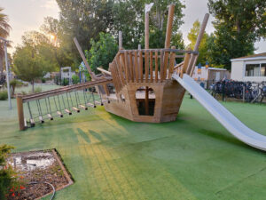 pirate ship play area with a slide at la yole
