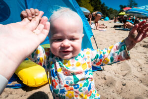 baby at lac de leon at col vert campsite