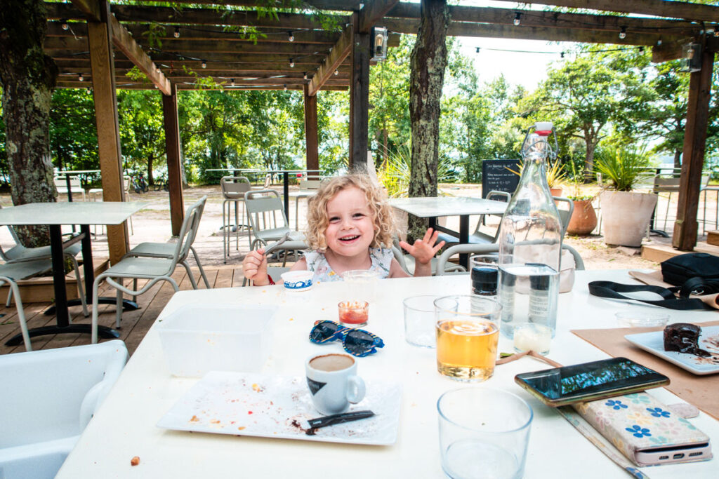 sitting at the restaurant at col vert campsite landes