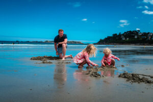 beautiful blue sky and sea at perros guirec beach