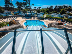 camping le ranolien view from the top of swimming pool slides