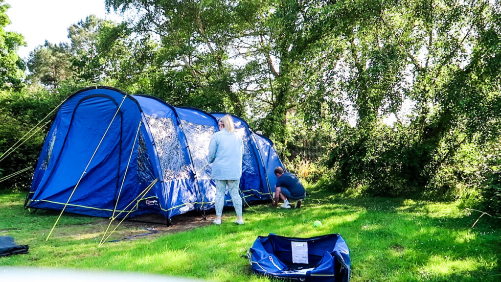 Family camping tent set up with carry bag