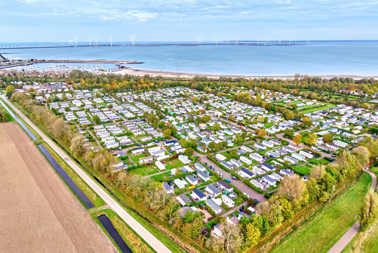 eurocamp netherlands site beach resort birdy eye view of the campsite and the beach