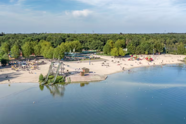 eurocamp netherlands site beekse bergen showing an in the air shot of the lake