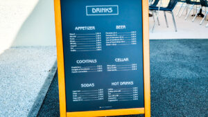 Food and drink prices on a boar at camping bel