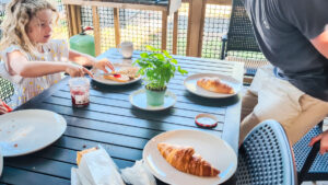 eurocamp self catering breakfast on the decking of Camping bel Holiday home