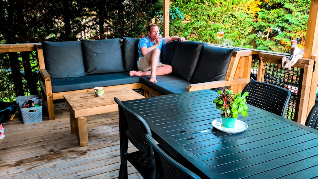 Eurocamp outdoor lounge decking at Camping Bel