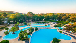 The aquatic area at eurocamp la grande metairie taken first thing in the morning with an empty pool area