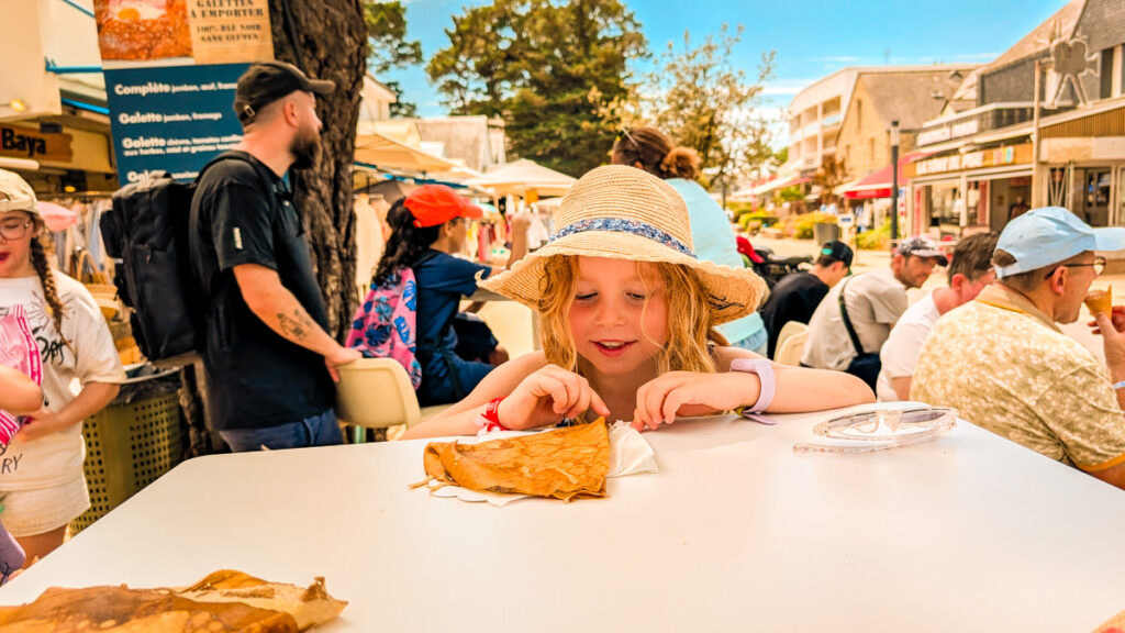 eating a crepe in carnac plage town center