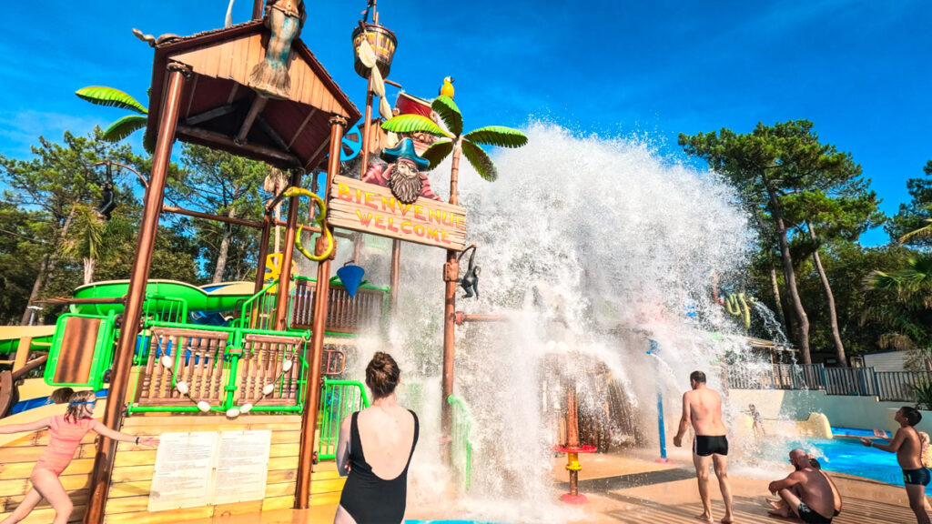 The big water bucket getting tipped up at camping cote d'argent