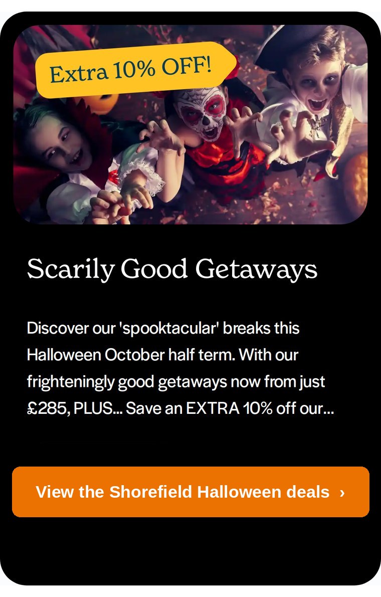 Children in Halloween costumes: Shorefield Holidays Halloween October half term breaks in Dorset and the New Forest, from £285